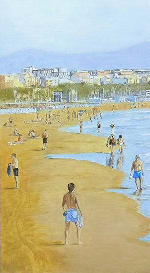 La playa desde la escollera II Oil Panel Marine Painting