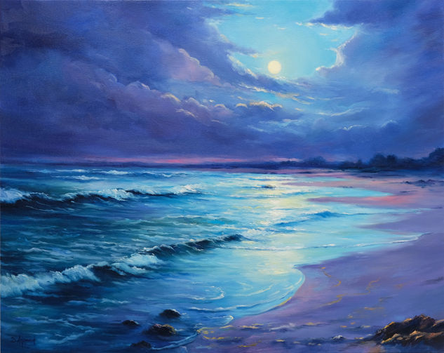 Magical Moonlight Seascape Oil Canvas Landscaping