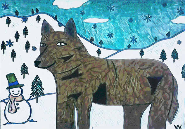 Lobo en la nieve Watercolour Paper Animals