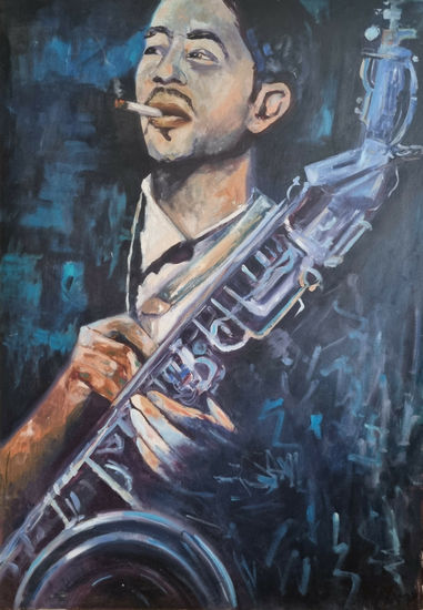 Saxo Blues Oil Canvas Portrait