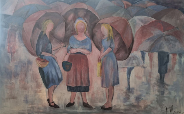 Mujeres bajo paraguas