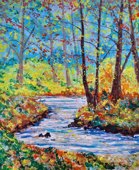 Río en el bosque Oil Canvas Landscaping