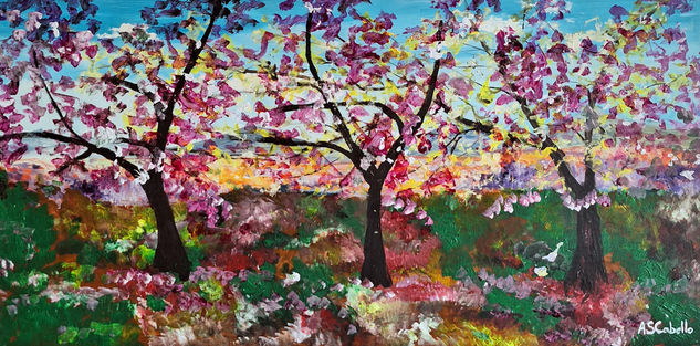 Árboles en plena primavera Oil Panel Landscaping