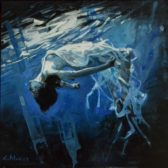 Bailando bajo el agua Oil Panel Figure Painting