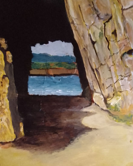 Roca de las ventanas, año 2024, constitución, chile. Acrylic Panel Marine Painting