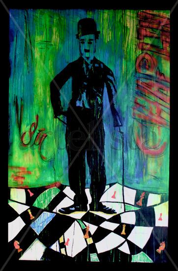 Sir Charles Chaplin Mixed media Canvas Figure Painting