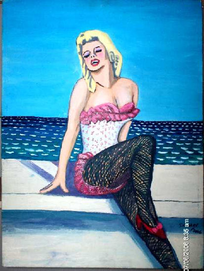 marilyn en el malecon Oil Canvas Portrait