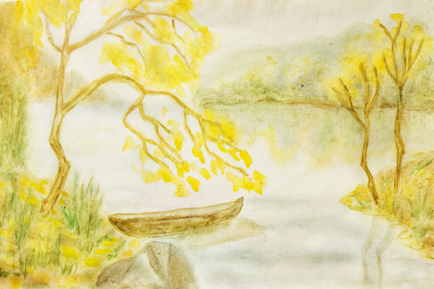 Autumn landscape with boat horizontal