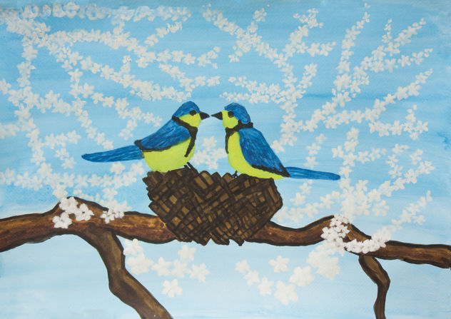 Two birds on nest