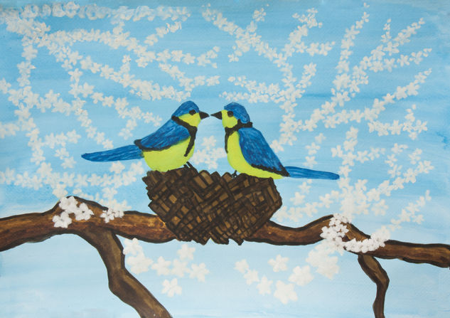 Two birds on nest Watercolour Paper Animals