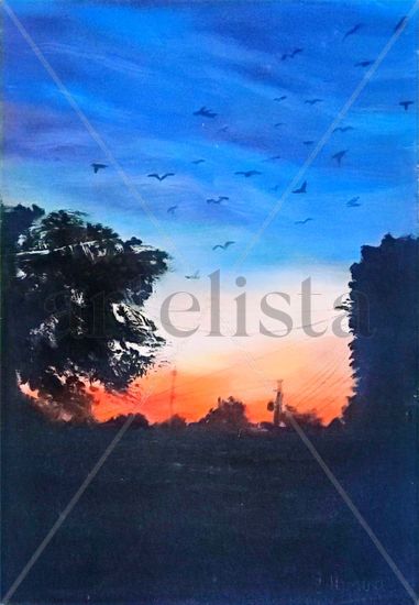 Atardecer de mi pueblo. Oil Panel Landscaping