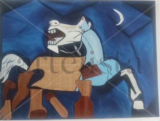 Caballo con luna. Óleo Lienzo Figura