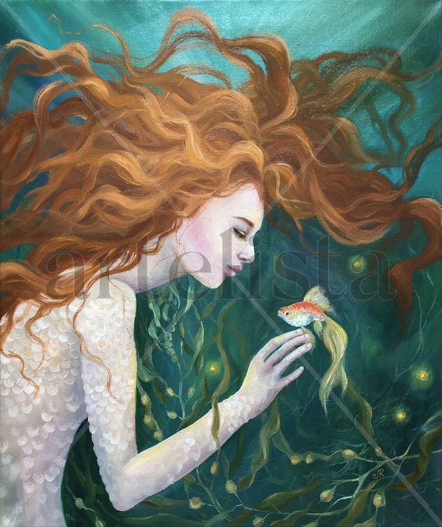 Mujer Sirena Woman Painting Mujer con Pez