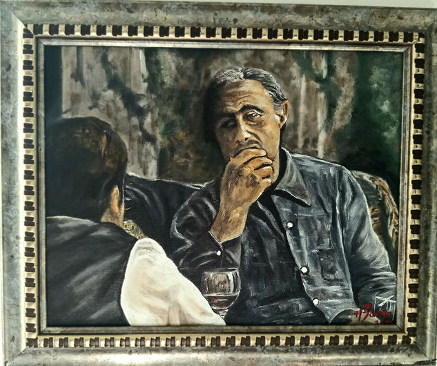 VITO Y MICHAEL CORLEONE. Óleo Lienzo Retrato