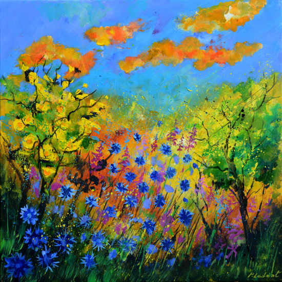 Blue cornflowers  7722 Oil Canvas Landscaping