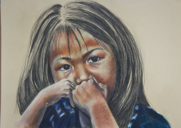 Niña camboyana Pastel Paper Portrait