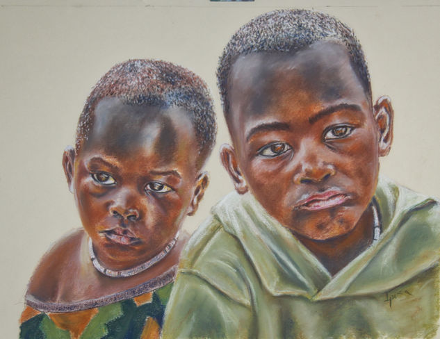 Niños himba. Namibia Pastel Papel Retrato