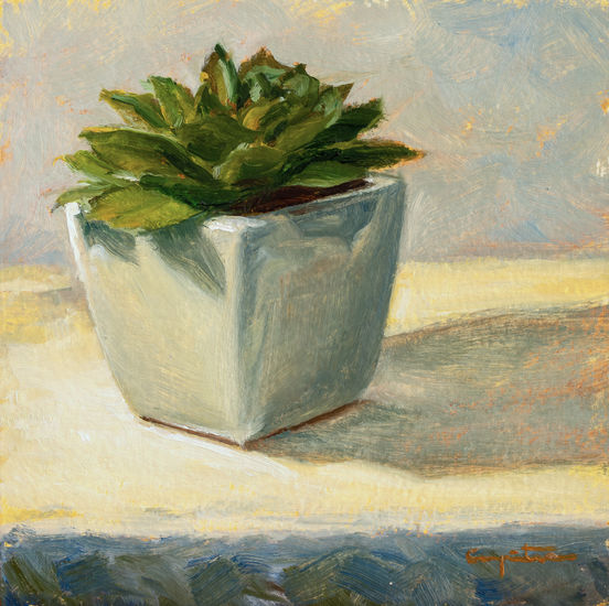 Pequeña maceta verde Oil Panel Still Life Paintings