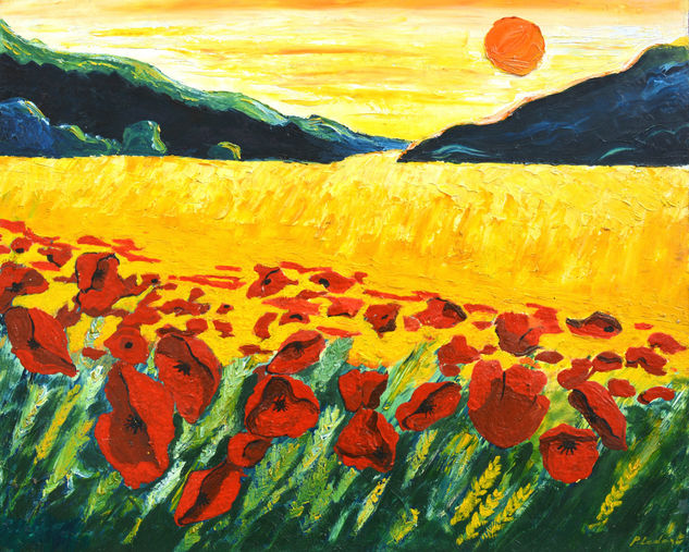 Red poppies 108 Óleo Lienzo Paisaje