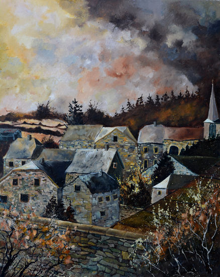 A village in autumn Oil Canvas Landscaping