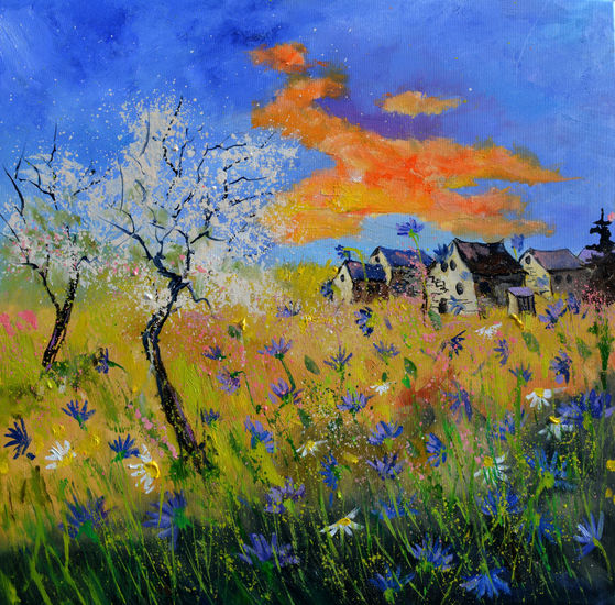 Cornflowers in summer Oil Canvas Landscaping