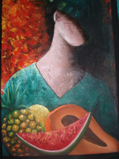 Jóven con sombrero verde Oil Canvas Figure Painting