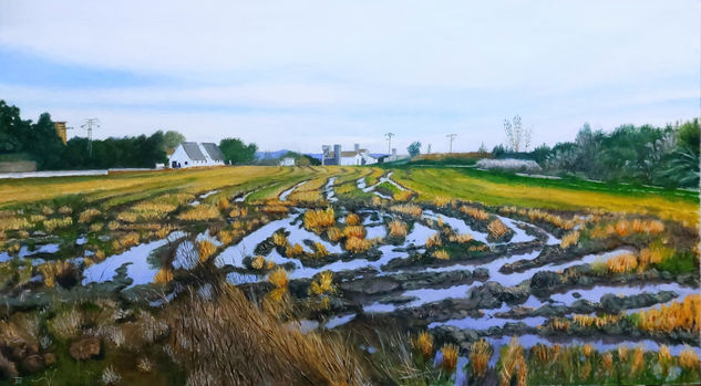 DOS BARRACAS EN EL CAMPO EMBARRADO Oil Panel Landscaping