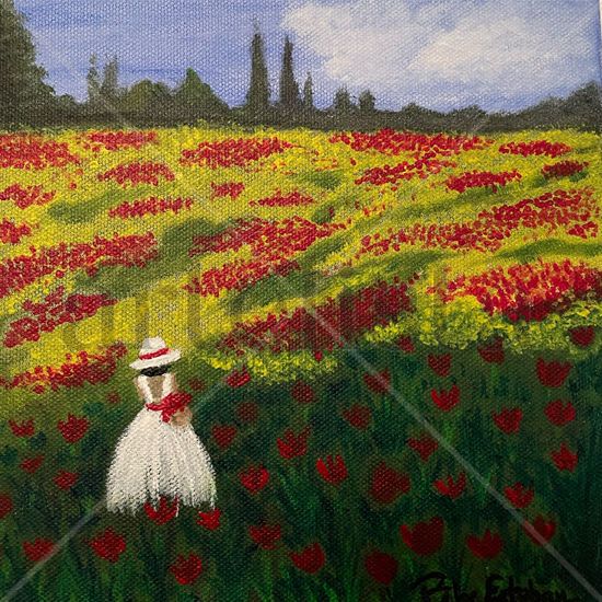 Campo de amapolas y  tulipanes Acrylic Canvas Landscaping