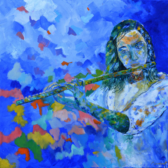 The flutist Oil Canvas Figure Painting