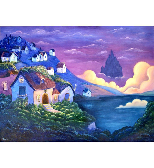 Hidden Village Oil Canvas Landscaping