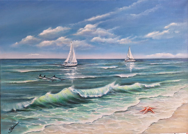 Playa, Beach Oil Canvas Marine Painting