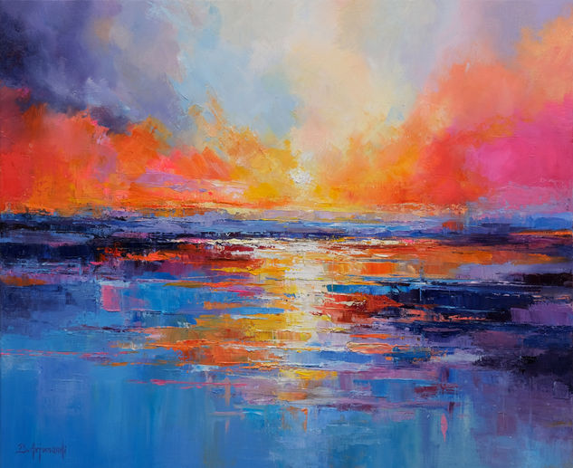 Dreamy Seascape Sunset Oil Canvas Marine Painting