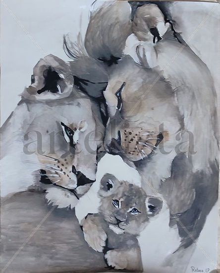 Familia de Leones Watercolour Textile Animals