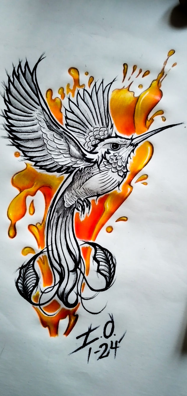 Colibrí sobre salpicadura