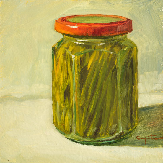 TARRO DE JUDIAS VERDES Oil Panel Still Life Paintings