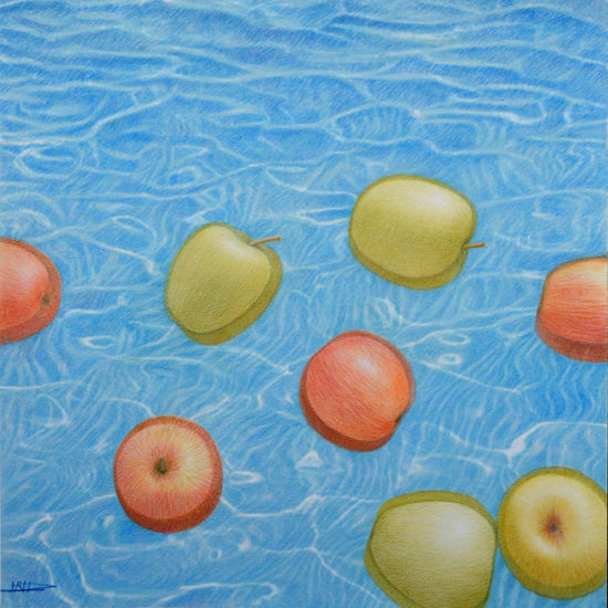 Bodegón en la piscina Pencil (coloured) Card Still Life Paintings