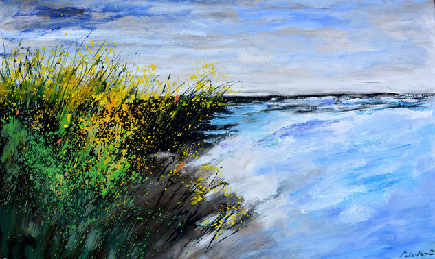 Seascape with wild flowers Óleo Lienzo Marina