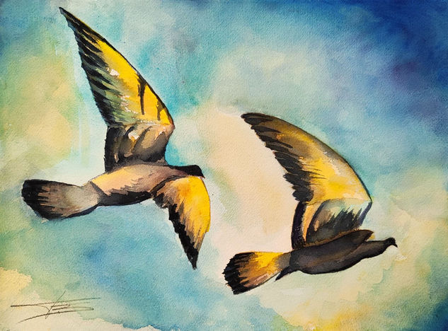 PALOMAS AL VUELO 3 Watercolour Paper Animals