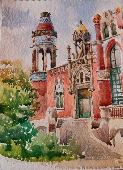 Barcelona - Hospital de Sant Pau Acuarela Papel Paisaje