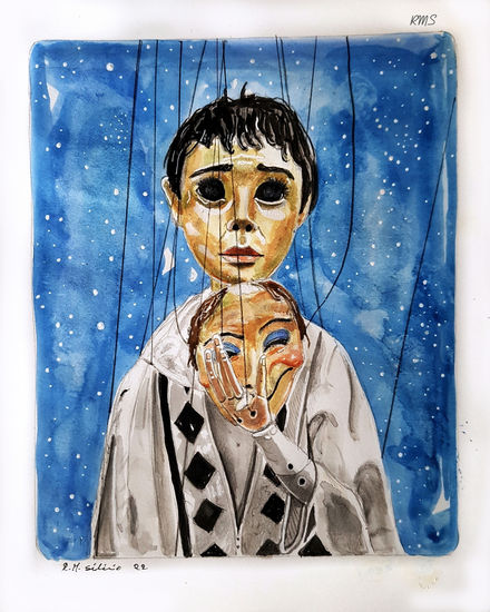 Marioneta Nocturna Watercolour Paper Figure Painting