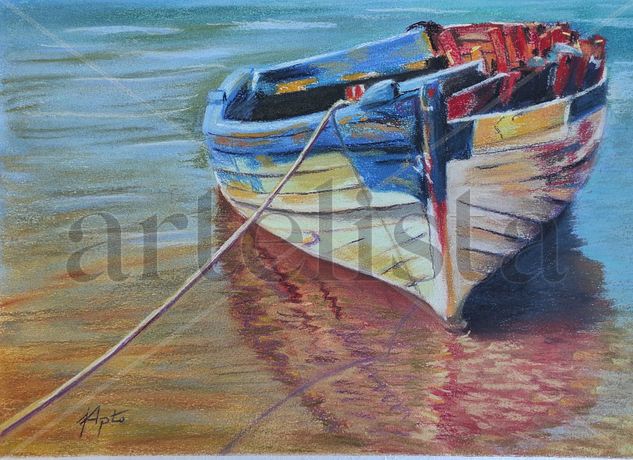 barca varada Pastel Paper Marine Painting