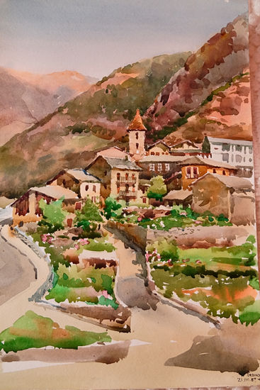 Ordino (Andorra) Acuarela Papel Paisaje