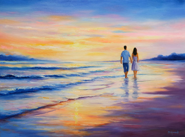 Romantic Walk Oil Canvas Marine Painting