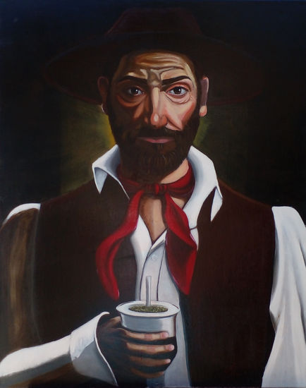 Gaucho con mate Óleo Lienzo Retrato