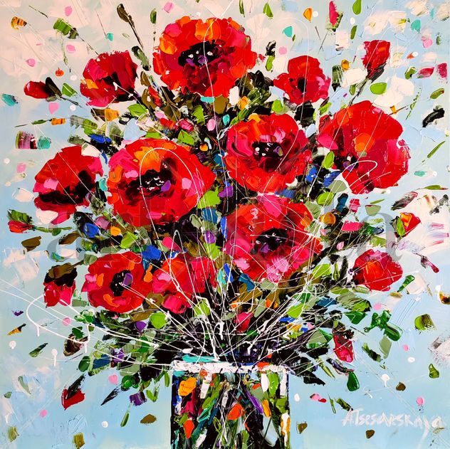 Poppies - textured poppies in vase