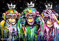 Three colorful monkeys