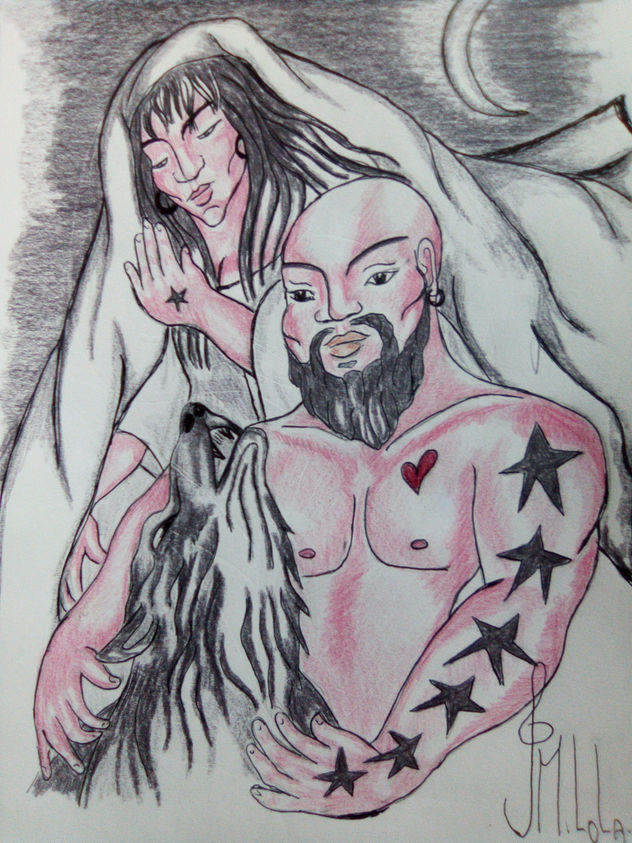 Hombre y mujer con lobo