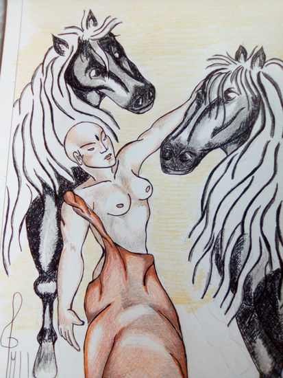 Mujer con dos caballos Pencil