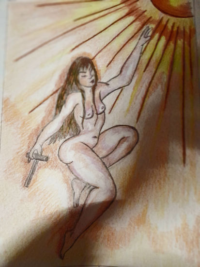 Mujer acercándose al sol con cricifijo Pencil