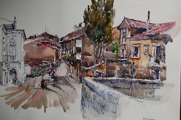 Santillana del Mar (Cantàbria) Acuarela Papel Paisaje